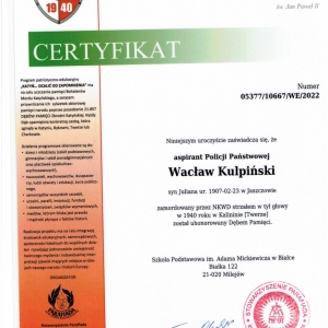 Certyfikat dla Szkoły w Białce